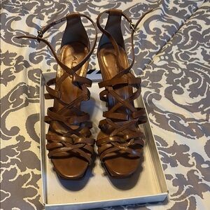 Aldo Brown Strappy Heels with Intricate Design